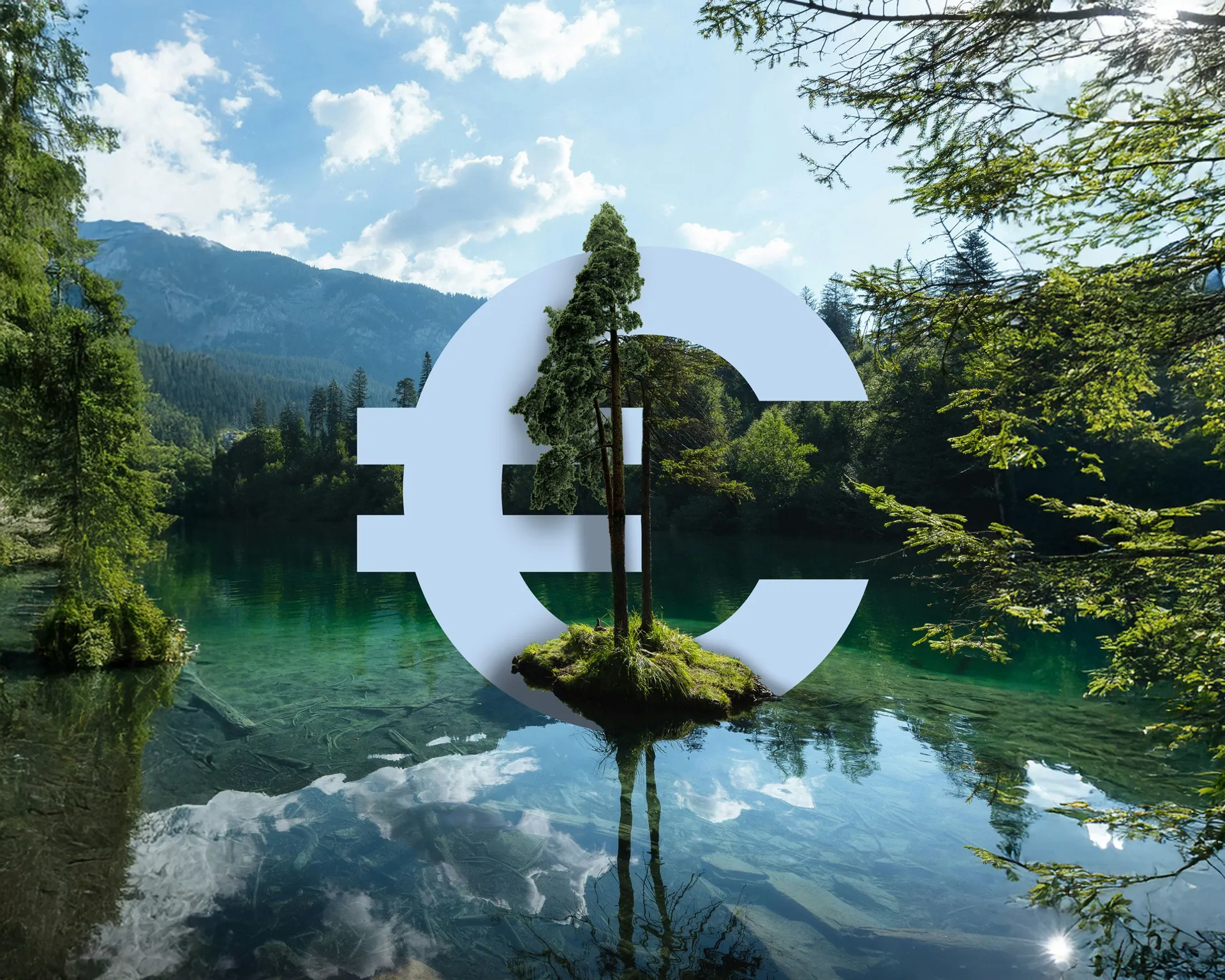 Mockup of EUR-Sign in Lake